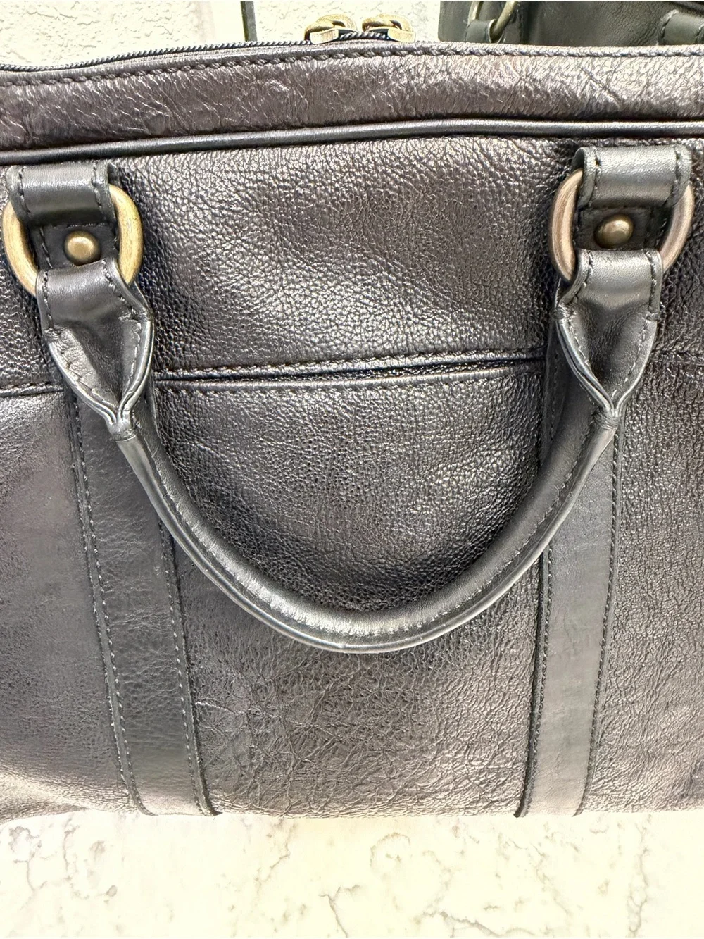 Fossil MBG9011 Black Cowhide Leather Briefcase Laptop Work Bag Shoulder Strap
